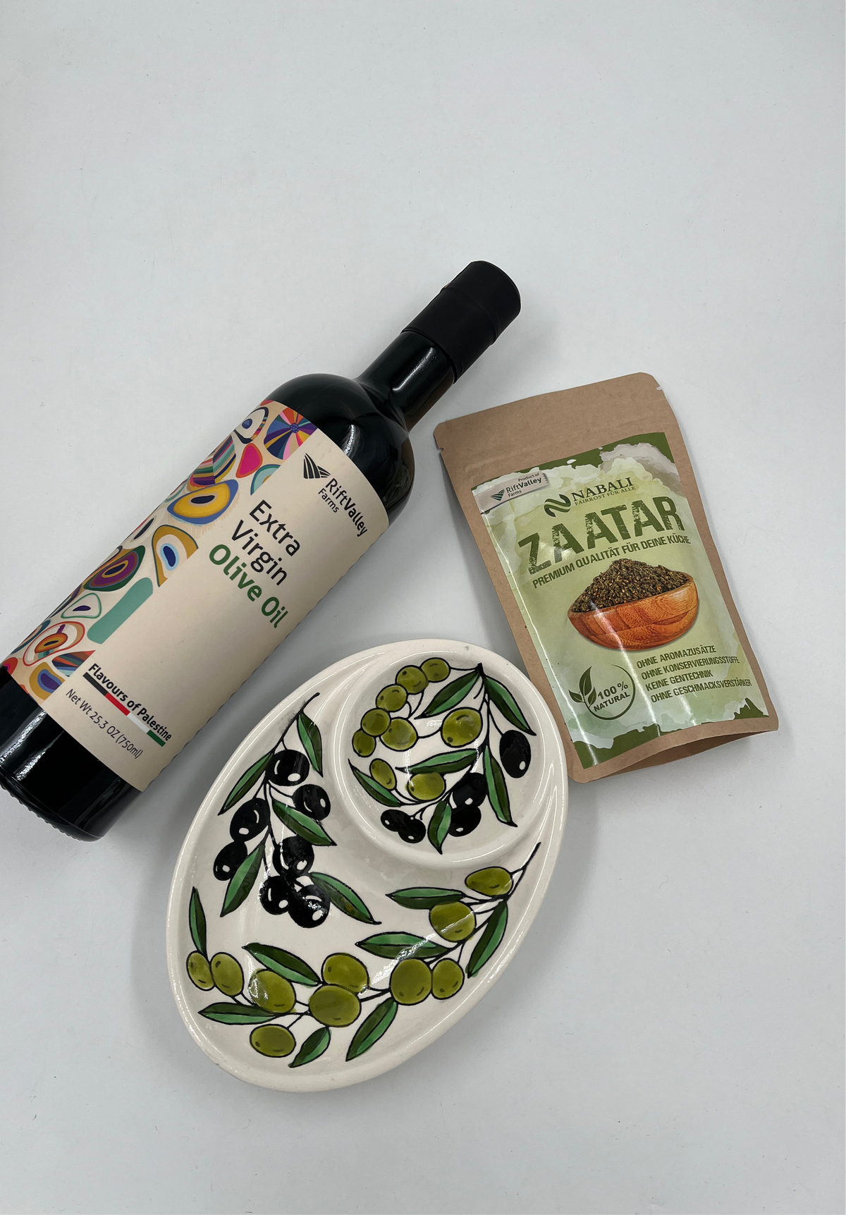 Olivenolje, Zaatar og 2 seksjoner keramikk