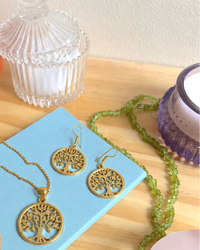 Olive wood necklace & earrings set