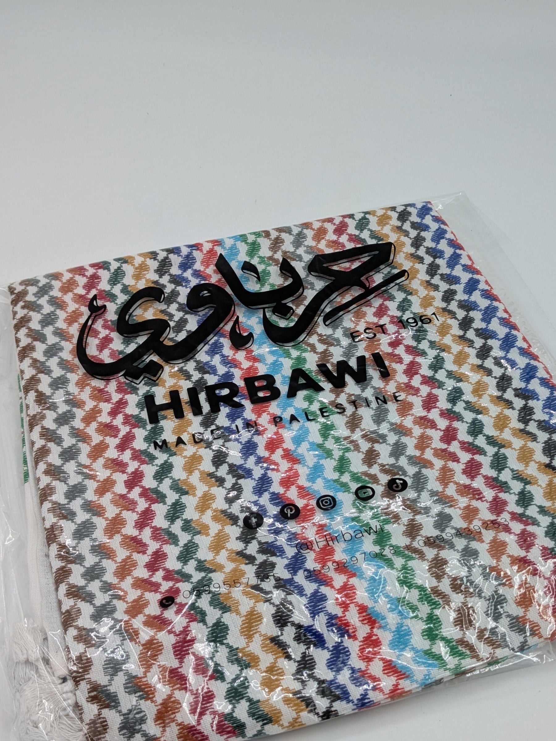 Authentisches Hirbawi-Kuffiyeh – weiß/mehrfarbig